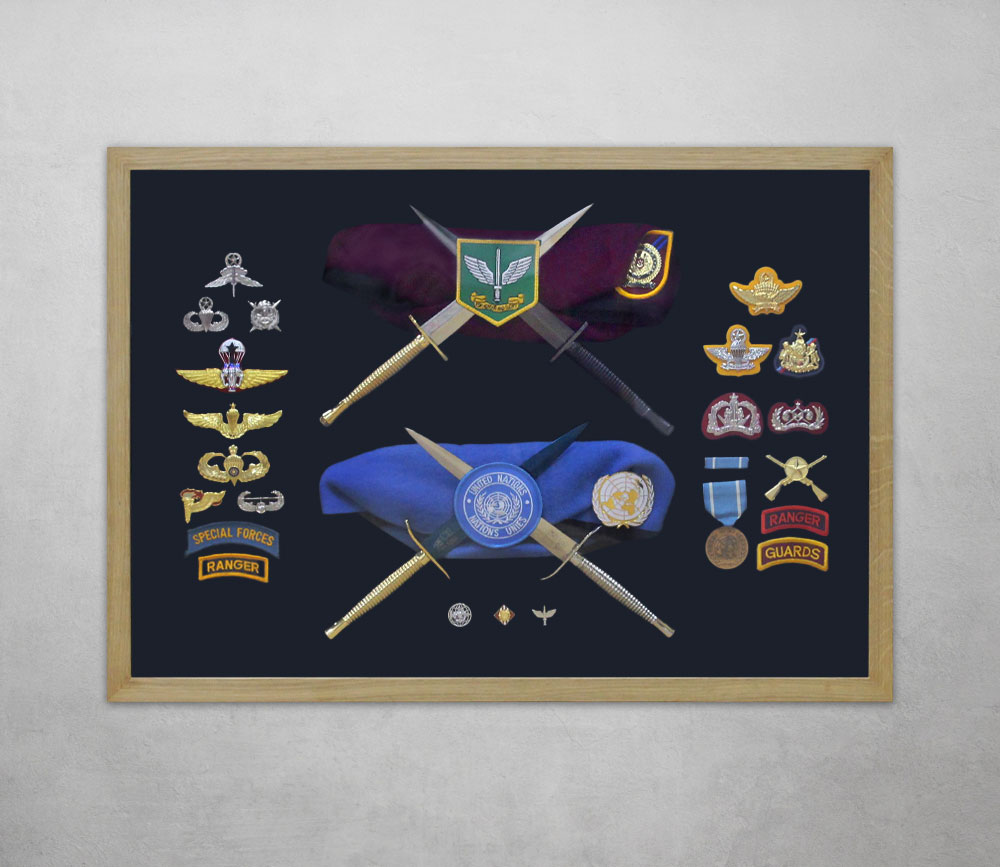 Military Badges and Caps Framed